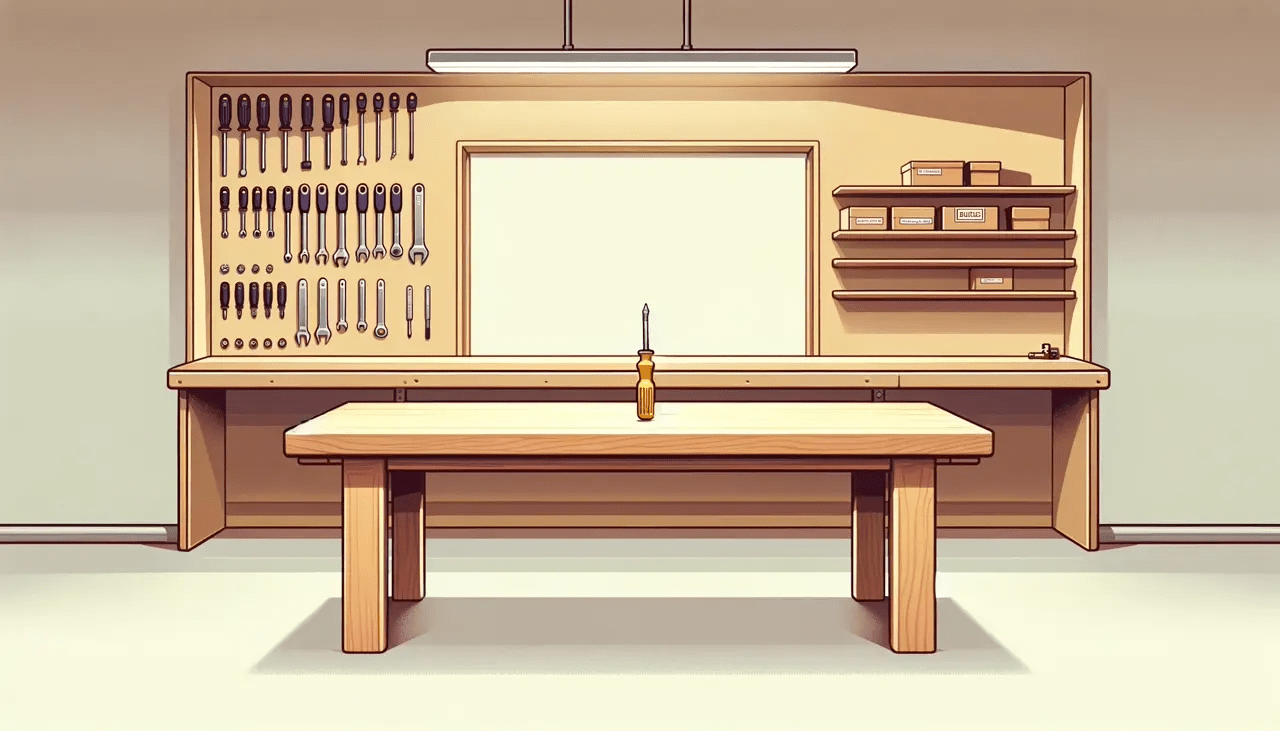 Illustration of a tidy, well-organized workshop